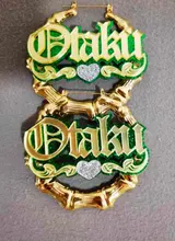 Fashionbomba-pendientes de aro de bambú con nombre personalizado para mujer y niña, joyería láser de acrílico, Piercing con nombre personalizado, C4