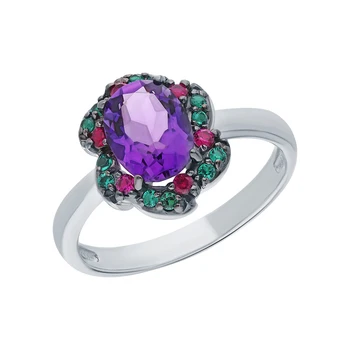 

Silver ring with cubic zirconia and spinels synthetic sunlight sample 925