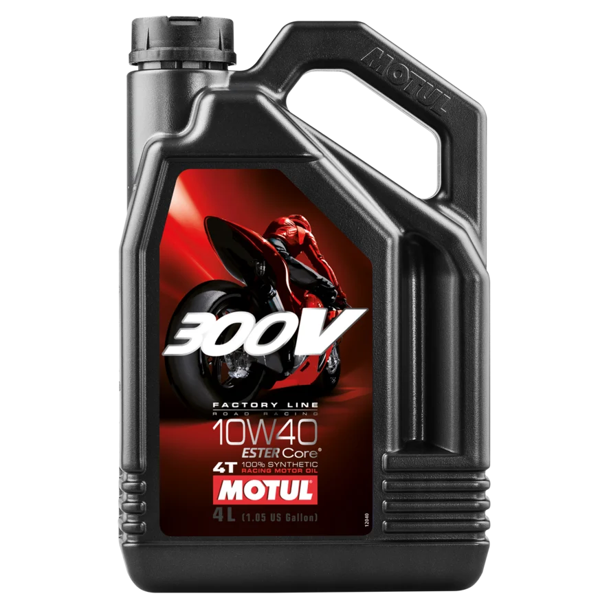 Motul 104121 Olio Motore Per Moto 300V Fl Road Racing 10 W40 4L. Motociclista Lubrificante Sintetico Al 100%
