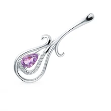 Серебряная брошь с аметистом и фианитами SUNLIGHT проба 925