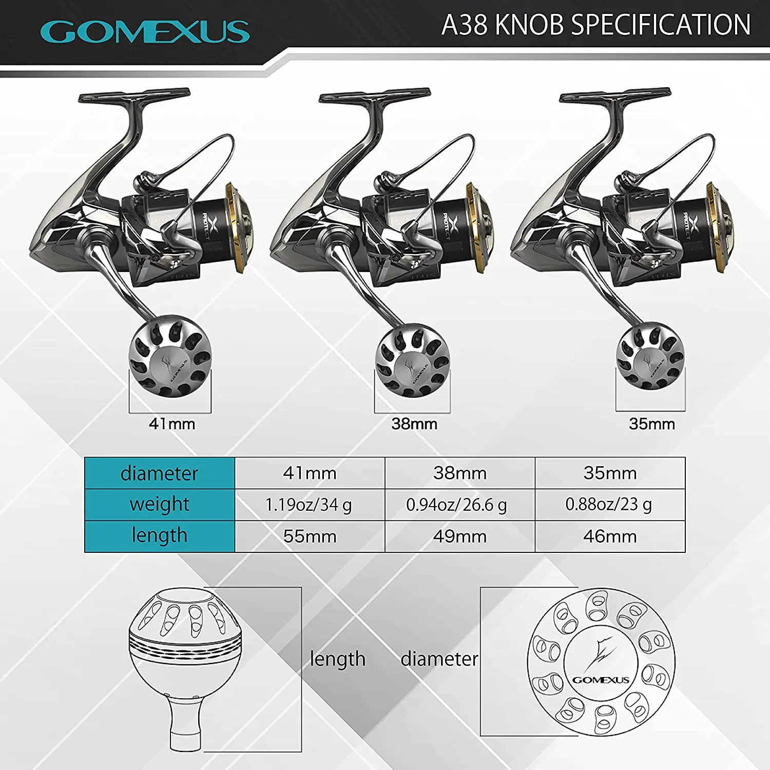 GOMEXUS-Poignée de moulinet de pêche, bouton à bascule pour Daiwa, Shimano, modèle 3000-5000, 38-41mm