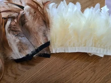 Cinta de plumas de gallo teñida, adorno de plumas de gallo, 1 metro, DIY, accesorios de costura para ropa y vestido, plumas para manualidades, venta al por mayor