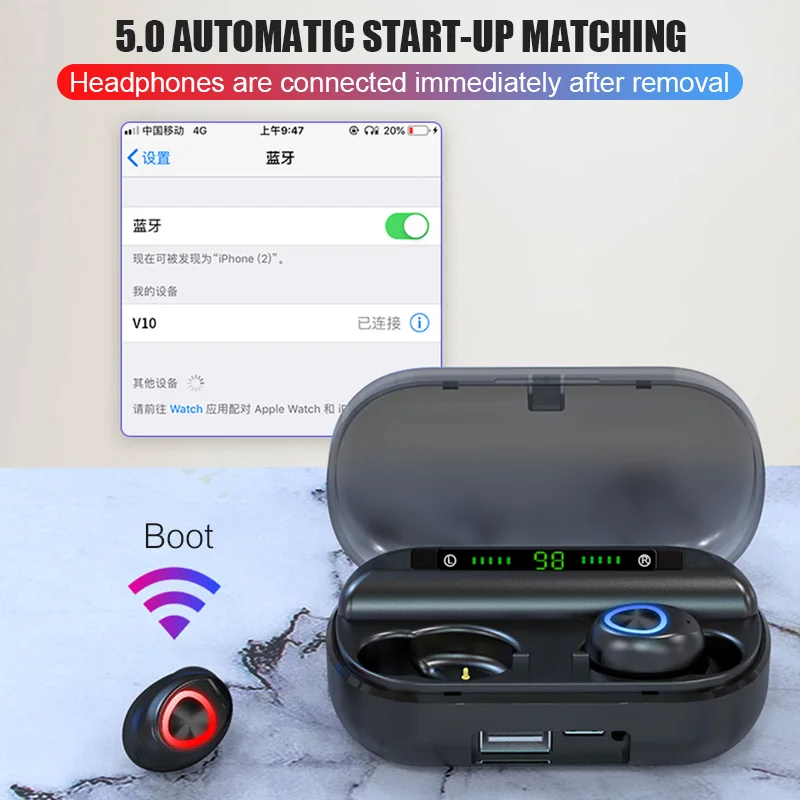 TWS Bluetooth наушники с микрофоном и светодиодным дисплеем|Наушники гарнитуры| |