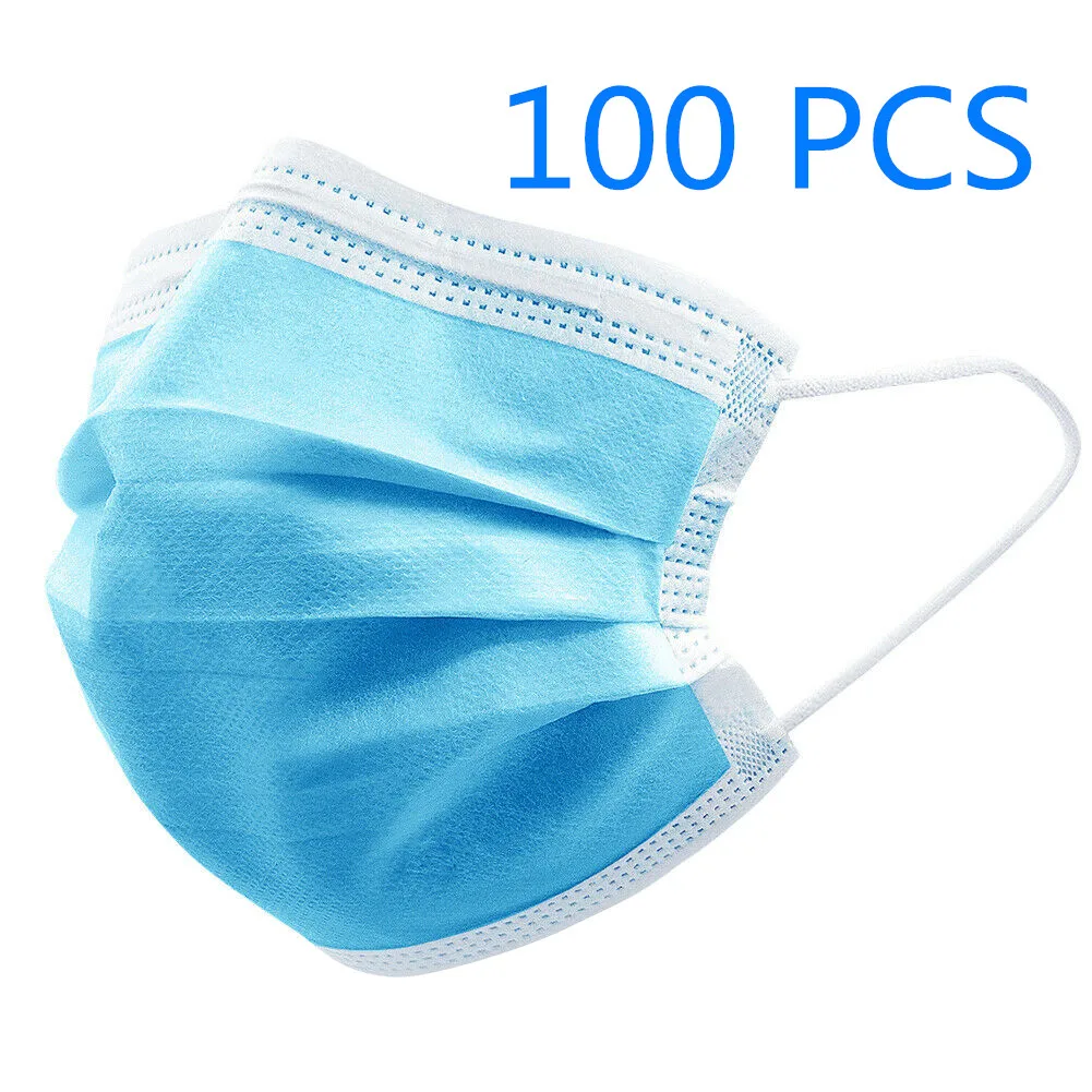 

100 PCS Disposable Masks Mouth Mask 3-Ply Anti-Dust Nonwoven Elastic Earloop Salon Mouth Face Masks