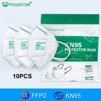 

POWECOM 10PCS Reusable FFP2 Mask CE certification KN95 Protective Masks 5 Layer Filter Face Mask Dust Mouth Cover Muffle Mask
