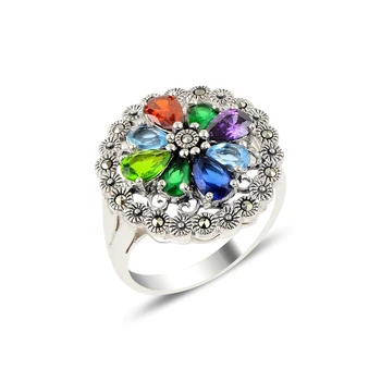 

Silver 925 Sterling Marcasite & Zircon Crystal Ring