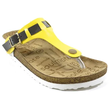 

SOULMATE SANDALS CARA Interchangeable Woman Toe Thong Genuine Leather Flip Flop Yellow Gray Casual Beach Ladys Flat Sandals
