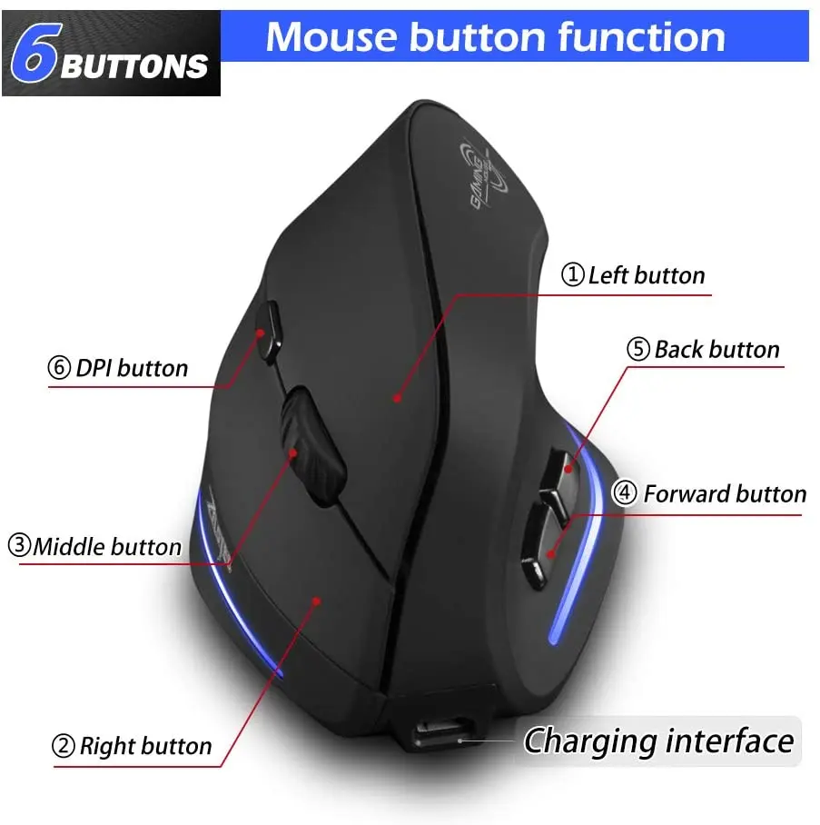 Connect 3 computers Vertical Wireless Mouse Game Ergonomic Mouse RGB Optical Bluetooth connection USB Mice For Windows Mac 2400