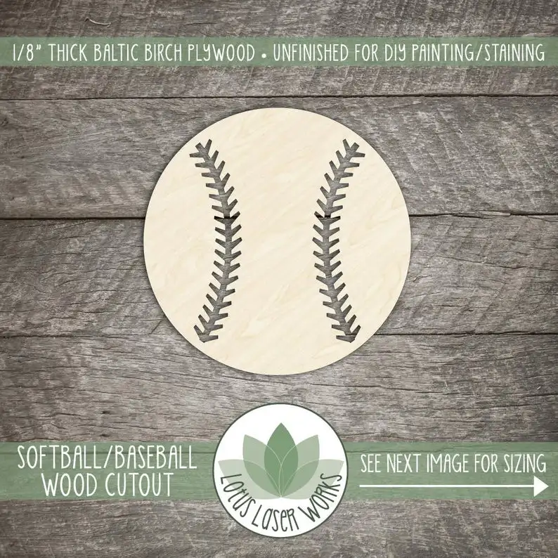 

Softball Wood Shape, Laser Cut Wood Baseball, Softball Team Decor, Baseball Decor, Many Size Options, Blank Wood Shapes
