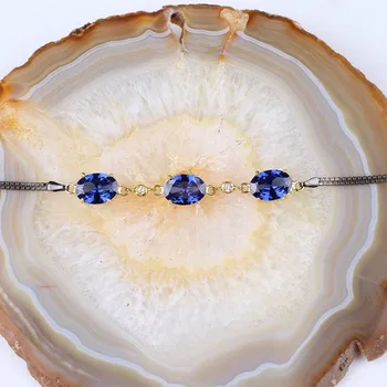 

Tanzanite Silver Bracelet for Women , Art Deco Silver Wristband, Blue Tanzanite Art Deco Silver and 18K Gold Plated