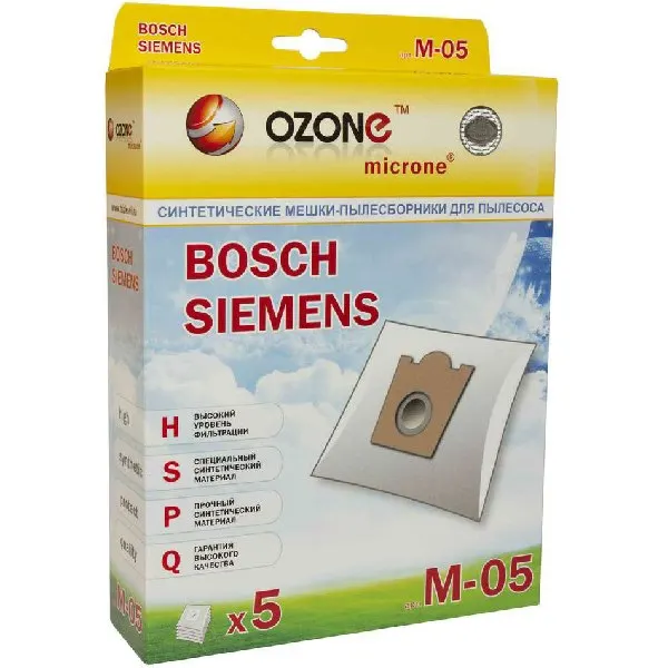 Мешки-пылесборники Ozone M-05 синтетические для пылесоса 5 шт