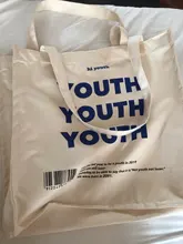 De lona de las mujeres bolsa de compras cartas de juventud imprimir mujer tela de algodón bolsa de hombro bolso Eco bolso reutilizables bolsas de compras