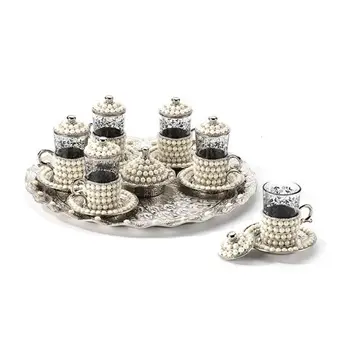 

Turkish teaPearl Coated Gold Turkish Tea Cup Six personality Set Twenty-five pieces and stylish round presentation tray