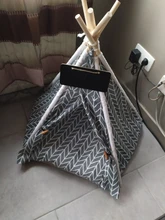 Pet Teepee Dog & Cat Bed White Canvas Dog Cute House-Portable Washable Dog Tents 