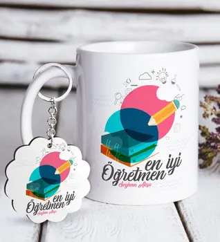 

Personalized Best Teacher White Mug and Keychain Gift Seti-3
