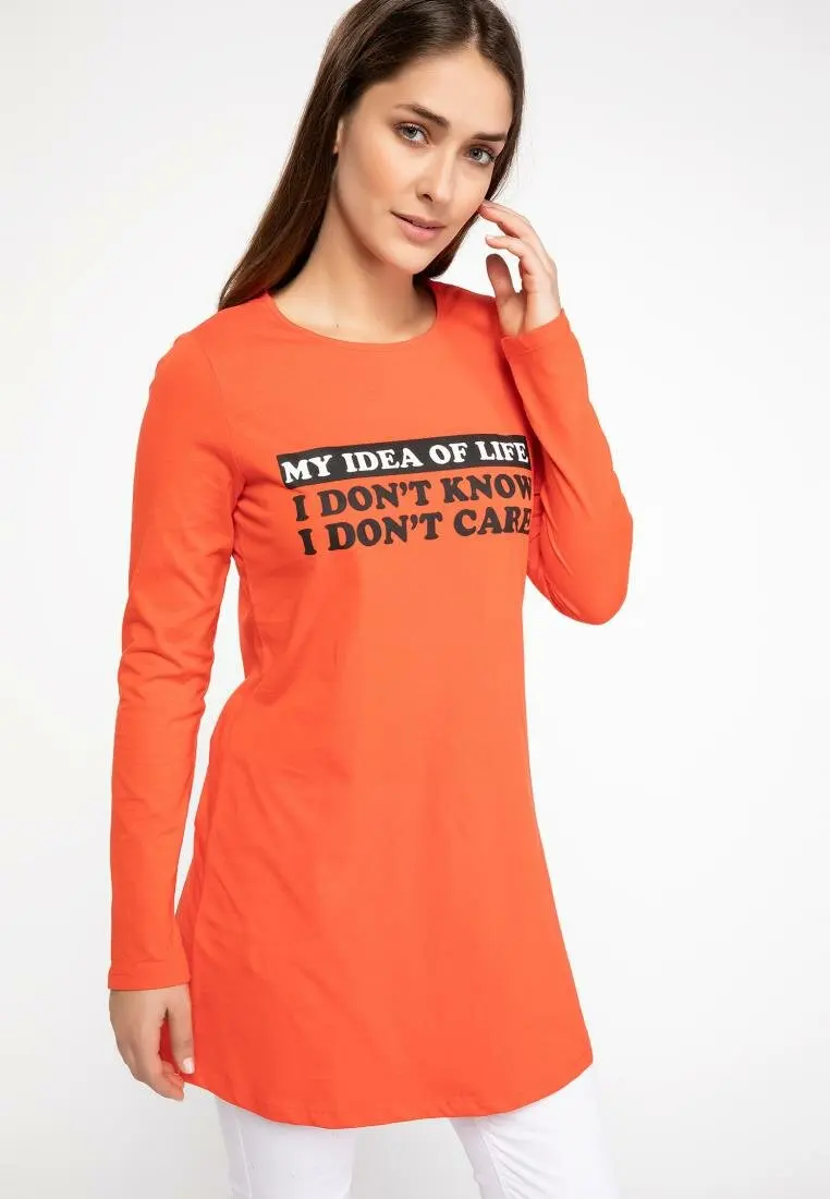 DeFacto Women Autumn Casual Top Tees Bright Color Letter Decors Long Sleeve Knitted Female Womens Shirts Tunic-J9223AZ18AU | Женская
