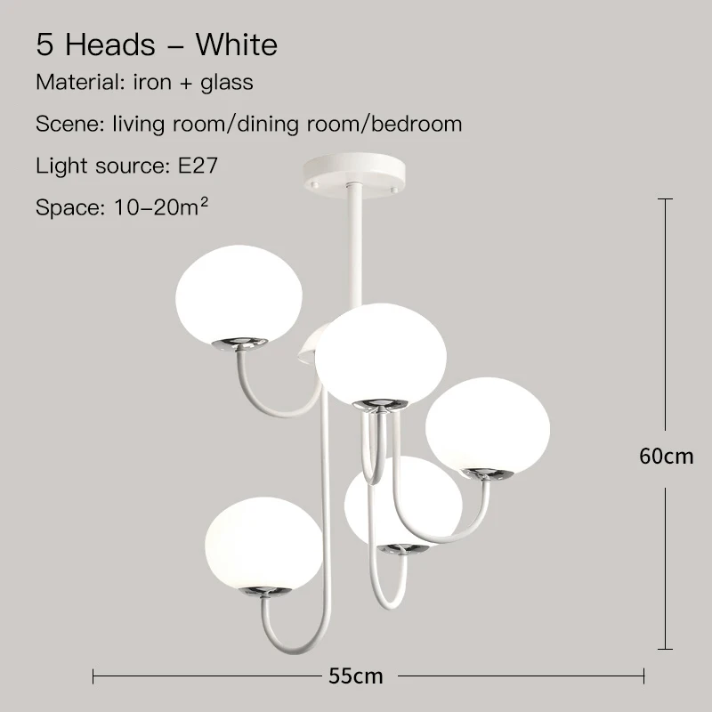 Nordic White Glass Bulb Led Chandelier For Living Room Bedroom Dining Kitchen Island Home Decor Modern Luxury Hanging Lamp E27 dining chandelier Chandeliers
