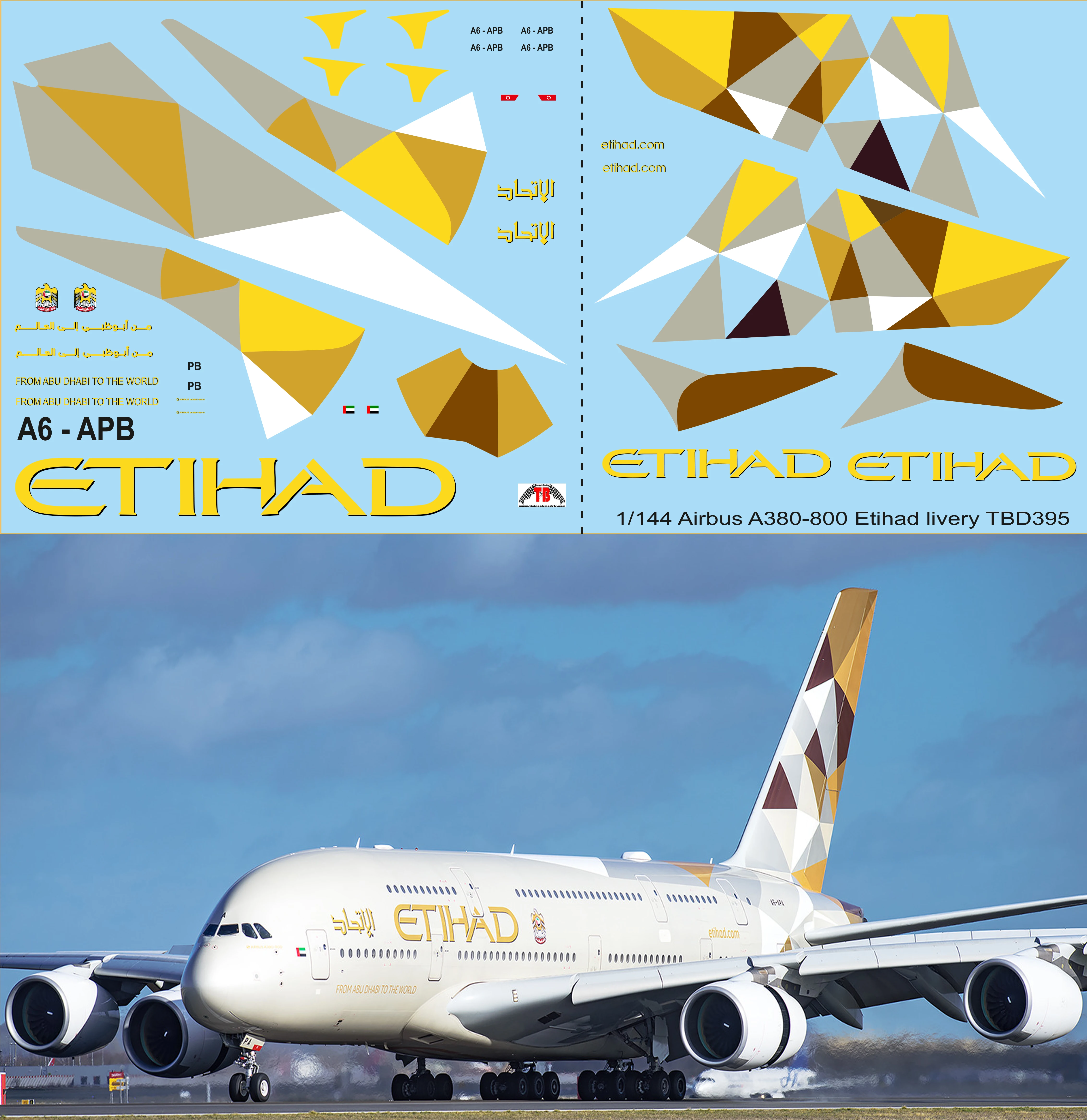 Aufkleber ETIHAD AIRWAYS AIRBUS A380 Sticker Autocollant 