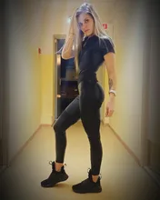 Mono ajustado de poliéster con cremallera para mujer, traje elegante para Fitness, manga corta elástica, nuevo