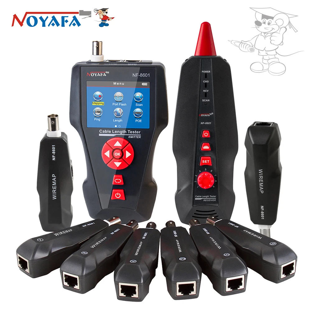 NOYAFA Network Cable Length Tester NF-8601W POE/PING Testers Multipurpose Line Tracker with 8Pcs Remot Line Network Tracker