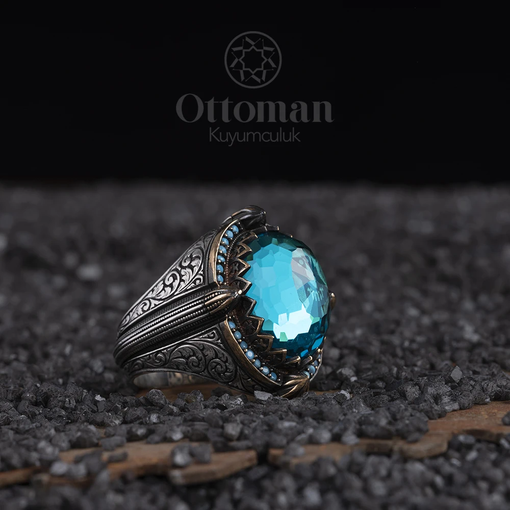 Oguz Kagan Turquoise Silver Ring, Turkish Handmade Silver Ring, 925K Sterling Silver Ring, Ottoman Silver Ring, Gemstone Ring abced account silver big men s ring handmade map ring islamic ottoman turkish ring