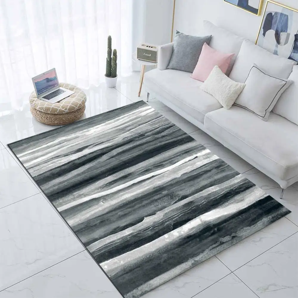 Еще Черный, серый цвет скандинавский волны линии 3d печати Нескользящие микрофибра Гостиная современное ковровое покрытие, которое можно стирать в машине коврик