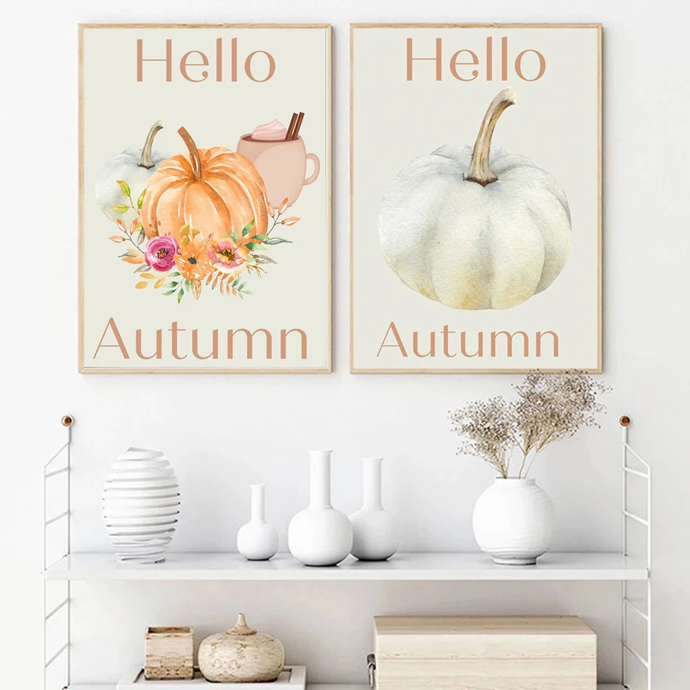 

Halloween Decor Pumpkin Canvas Painting Prints Hello Autumn Poster Wall Art Pictures Home Living Room Decoration Bedroom Cuadros