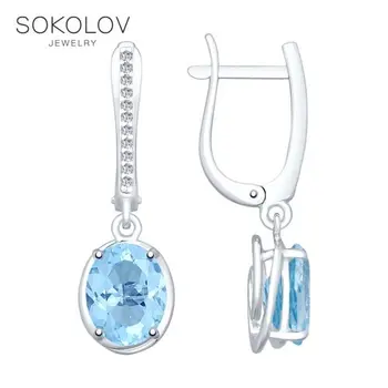 

SOKOLOV Silver drop earrings with stones with cubic zirconia and topaz, fashion jewelry, silver, 925, women's male, long earrings