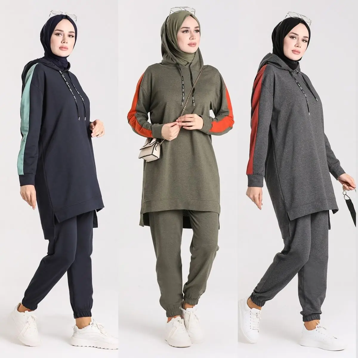 Traje de chándal con capucha de manga larga pantalones elásticos Moda musulmana ropa Hijab mujeres elegancia cómoda deportes estacionales Casu