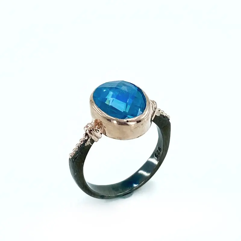 Hand Production Custom Design Aquamarine Gemstone Silver Ring Hand Production Custom Design Aquamarine Gemstone Silver Ring