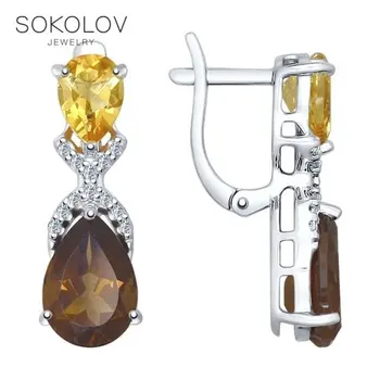 

Sokolov drop earrings with stones in silver with a mix of stones, fashion jewelry, 925, women's male, long earrings