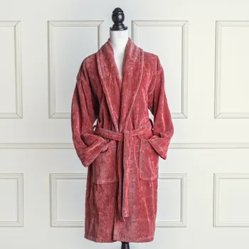 

Velvet bathrobe choral and gray 100% cotton striped