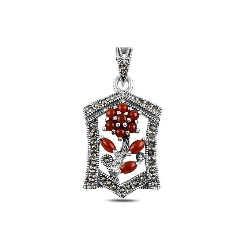 

Armagano Natural Stone & Marcasite Cubic Zirconia Flower Necklace Pendant