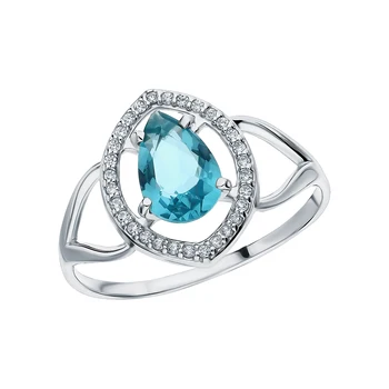 

Silver ring with cubic zirconia and tourmaline imitation sunlight sample 925