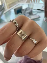 Punk Simple estilo amantes anillo mariposa abertura creativa de las mujeres de plata de oro Color 2-regalos de joyería y anillos para buenos amigos