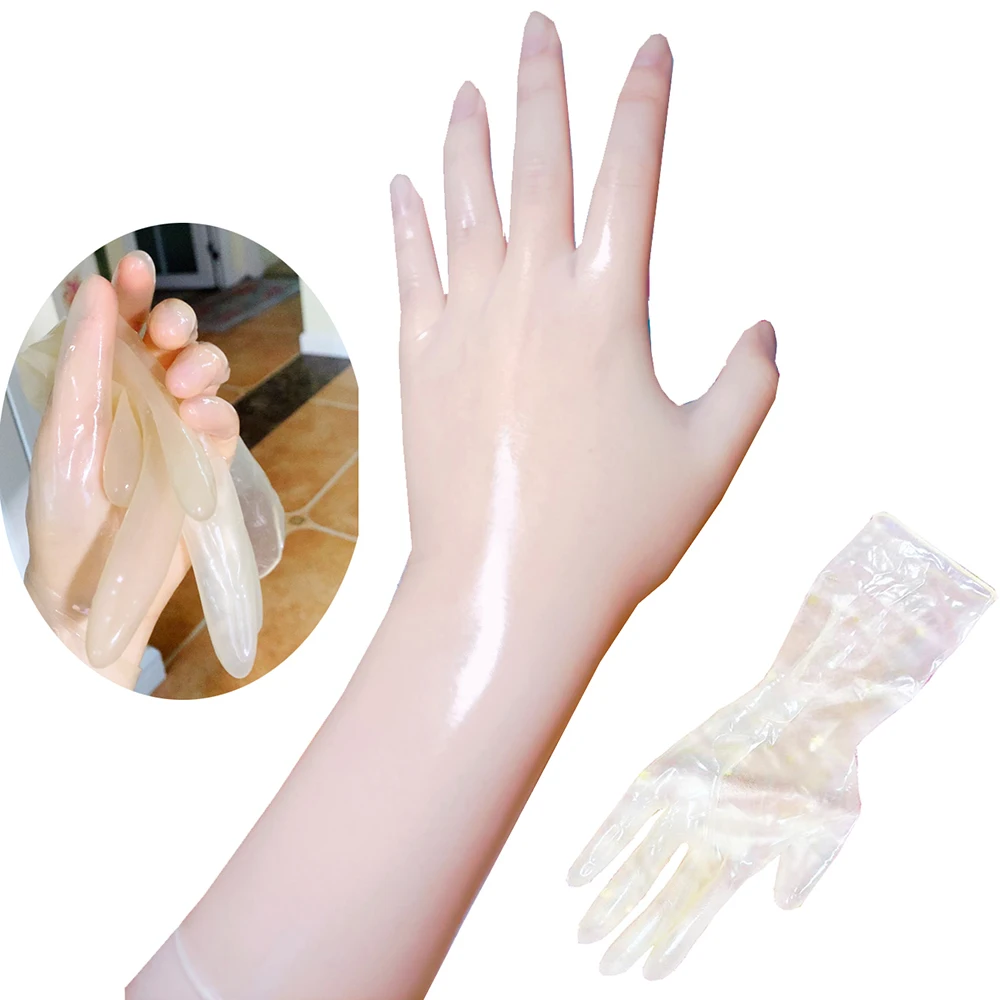 Big Super Thin Crossdress Oil Shiny Glossy Transparent Sexy Men's Fetish Shiny Latex Rubber Cosplay Kigurumi Gloves