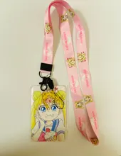 Portatarjetas de identificación para niñas encantadoras, estuche para tarjeta de autobús para estudiantes, cuerda larga/telescópica, protector de tarjetas de identificación para puerta de visita