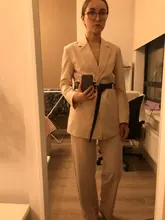 Pants Suit Blazer Solid-Vest Office Minimalism AMII Womens Autumn And Lapel Coat 12070325