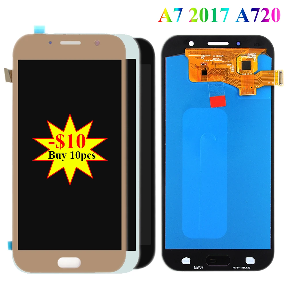 100% супер AMOLED ЖК дисплей для Samsung Galaxy A7 2017 A720 A720F SM A720M сенсорный цифровой