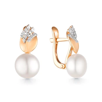

Gold earrings with cubic zirconia and pearls sunlight sample 585