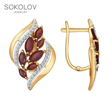 

SOKOLOV drop earrings with stones of gold with garnets and cubic zirconia, fashion jewelry, 585, women's male, long earrings