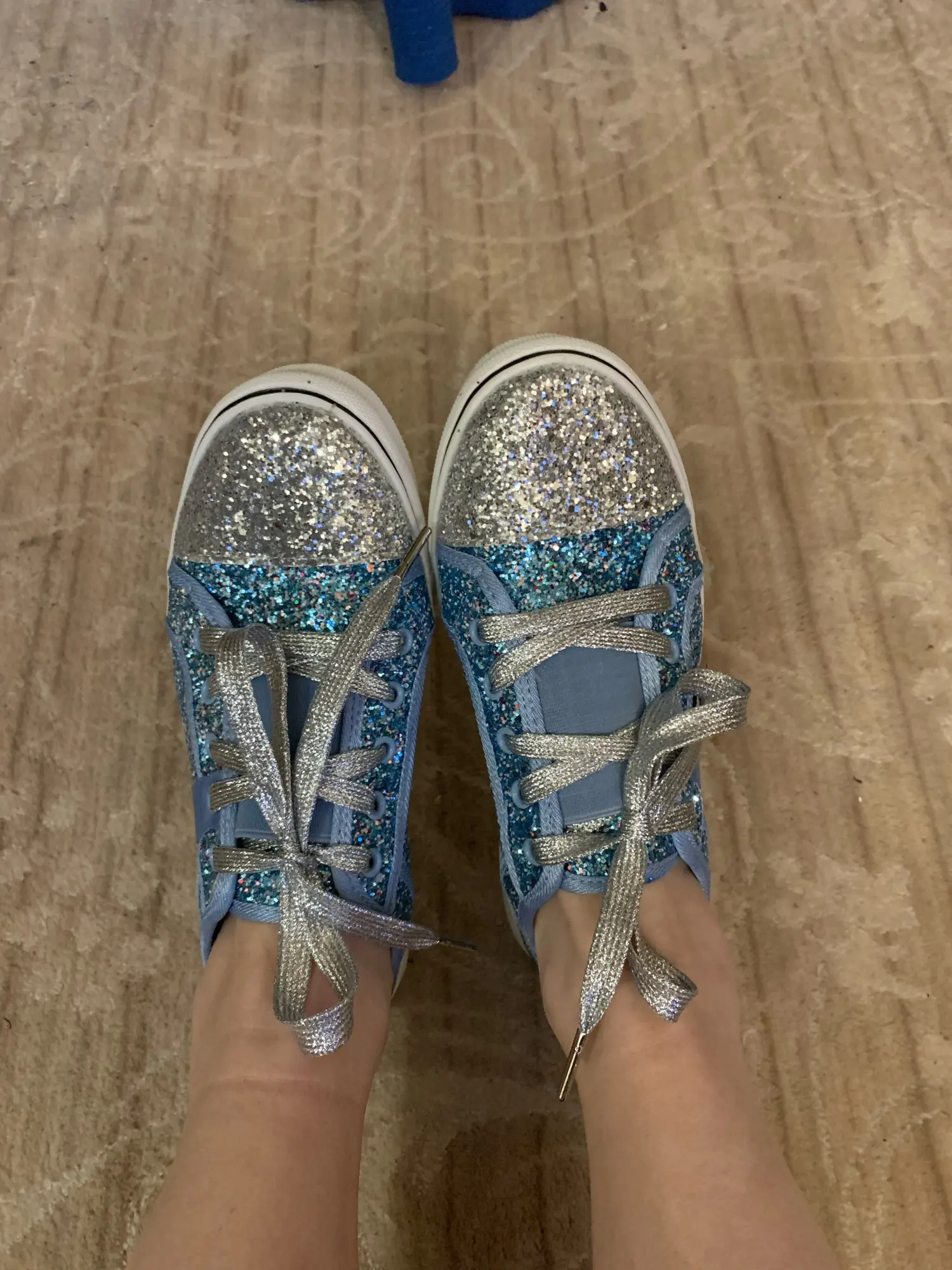 Women's Slip On Sparkly Blue Glitter Tennis Shoes Sneakers