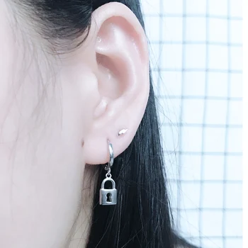 

E106 Cholcus Jewellry Hollow Lock Shape 925 Sterling Silver Earrings For Women Jewelry Hoop Earring gold plate NewFree Shipping