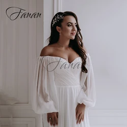 Sweetheart Off The Shoulder Wedding Dress Backless Chiffon See-Through Pleat A-Line Bridal Gown robe de mariée vestido de noiva