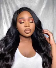 Yomagic-pelucas con onda de encaje frontal para mujer, cabello sintético de Color negro, sin pegamento, con línea de pelo Natural