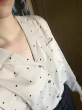 Casual Women Blouse Tops Collar Long-Sleeve Office-Work Printed Polka-Dot Fashion Ladies