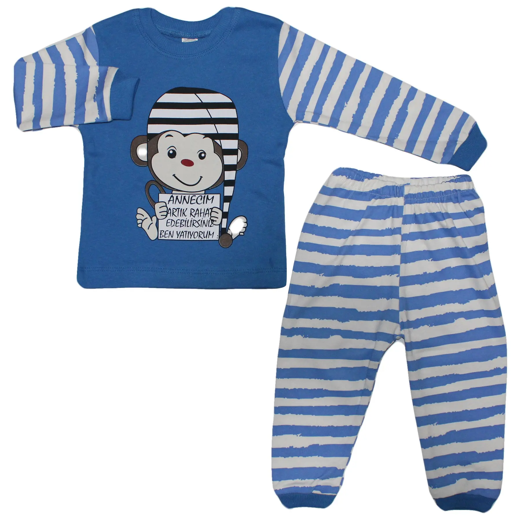 

Blue Monkey Patterned 2'li Pajamas set