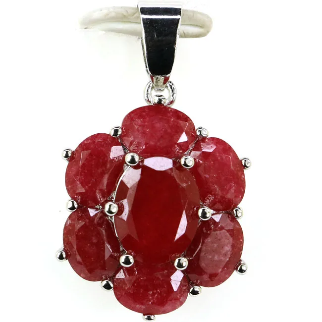 ruby pendant 38x17 мм SheCrown Deluxe настоящий зеленый изумруд красный рубин создан Танзанит кунцит Серебряный кулон и серьги - Цвет камня: ruby pendant