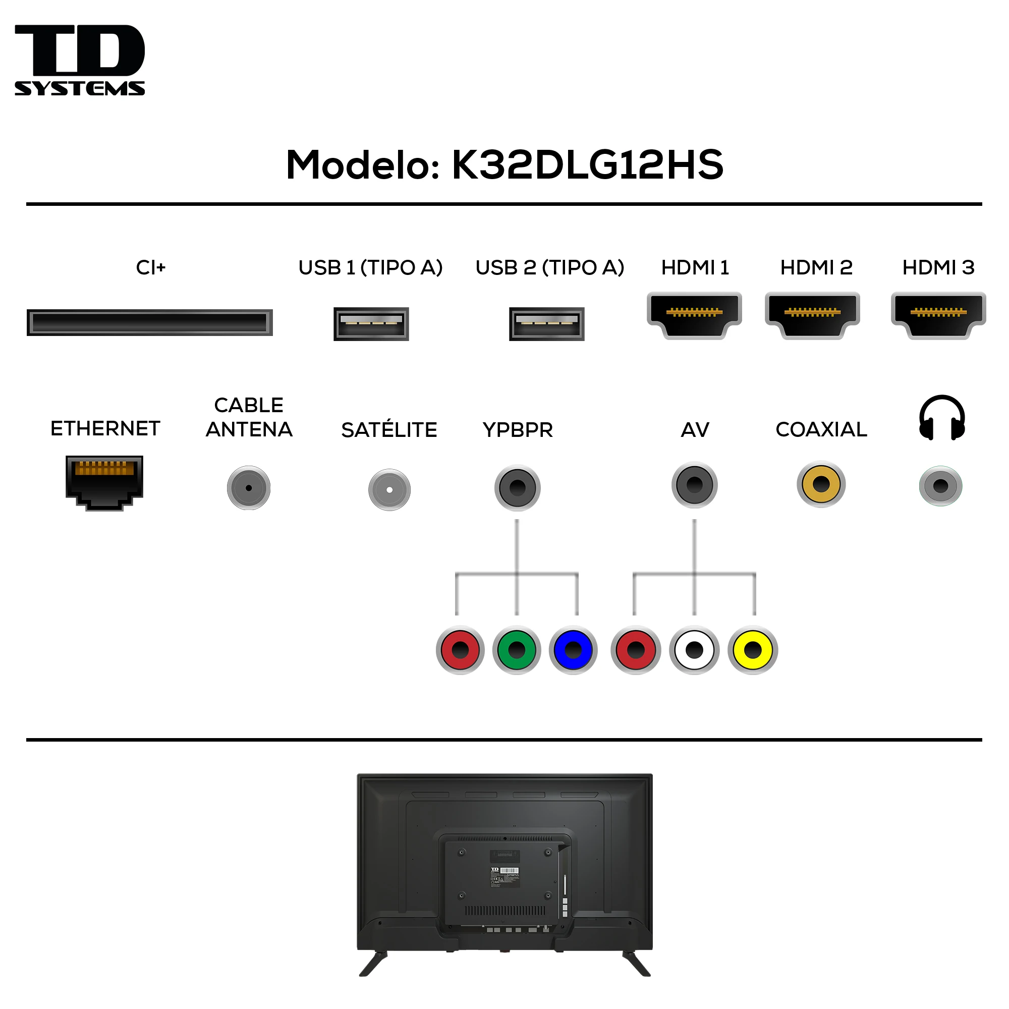 TV LED 32 - TD SYSTEMS K32DLG12H, HD-ready, DVB-T2 (H.265), Negro