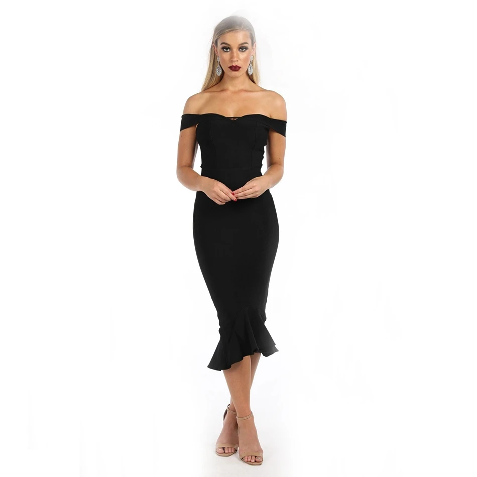 LEGER BABE осеннее женское Бандажное платье Vestidos оборки, открытые плечи платье для ночного клуба Черное вечернее платье знаменитостей